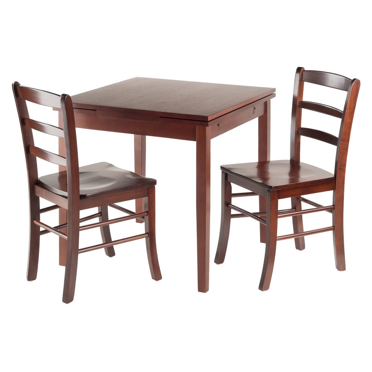 Pulman Dining Table with 2 Ladder-Back Chairs, 48" Wide, Walnut