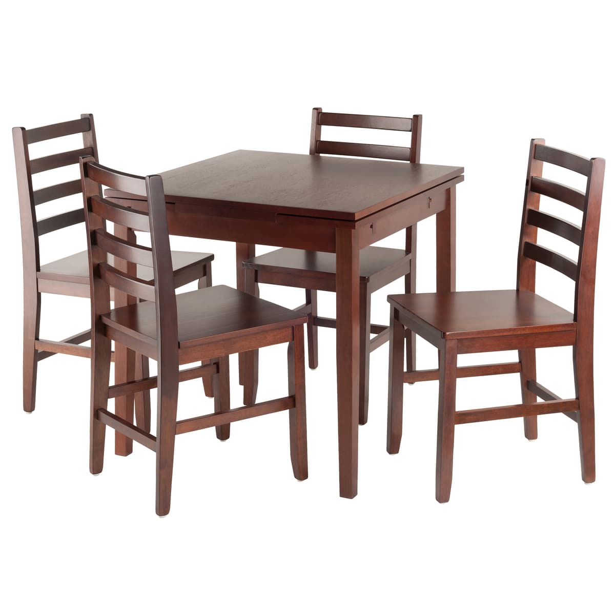 Pulman Extendable Table with 4 Ladder-Back Chairs, 48" Wide, Walnut