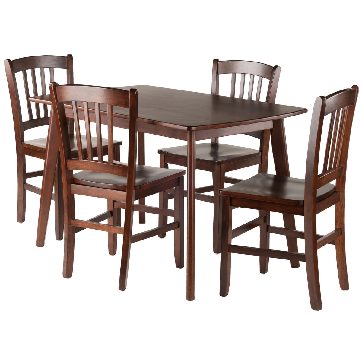 Shaye Dining Table with 4 Slat-Back Chairs, 47" Wide, Walnut