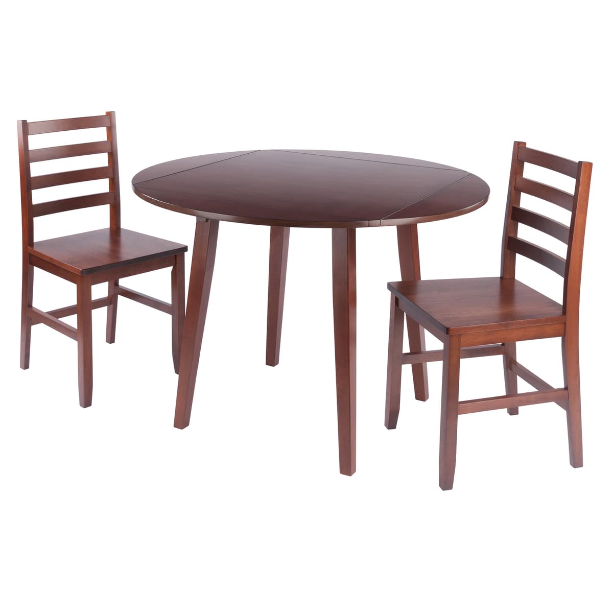 Dawson Extendable Round Dining Table with 2 Ladder-Back Chairs, 43" Wide, Walnut