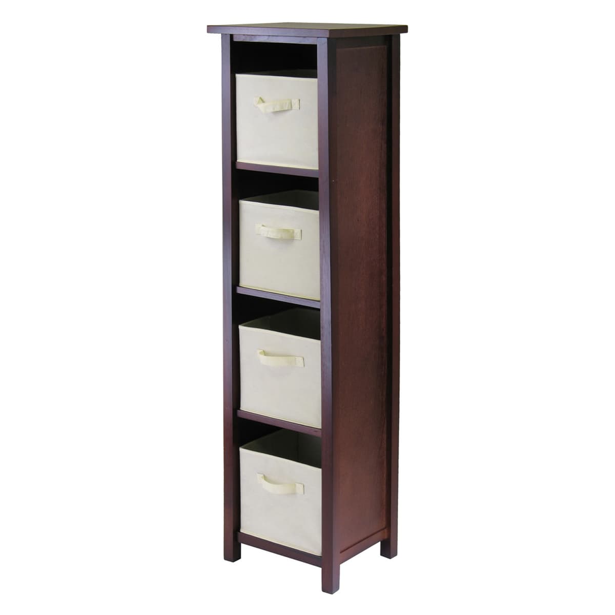 Verona 5-Pc Storage Shelf with 4 Foldable Fabric Baskets, Walnut and Beige