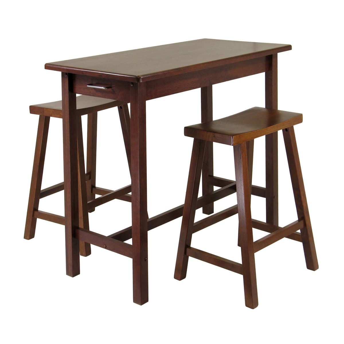 Sally Breakfast Table with 2 Saddle-Seat Stools, 33" High, 39" Wide, Walnut