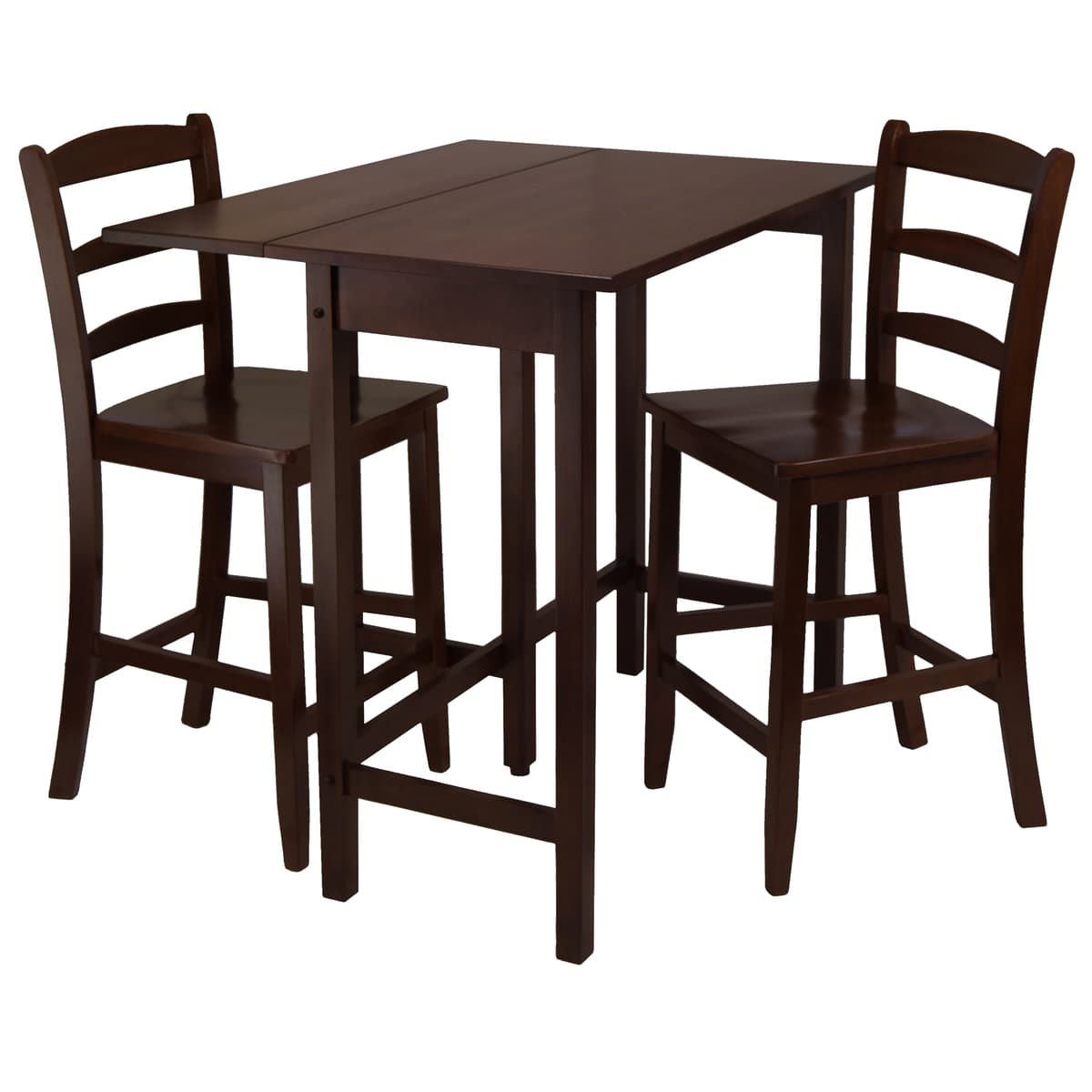 Lynnwood Extendable High Dining Table with 2 Ladder-Back Stools, 35” High, 39” Wide, Walnut