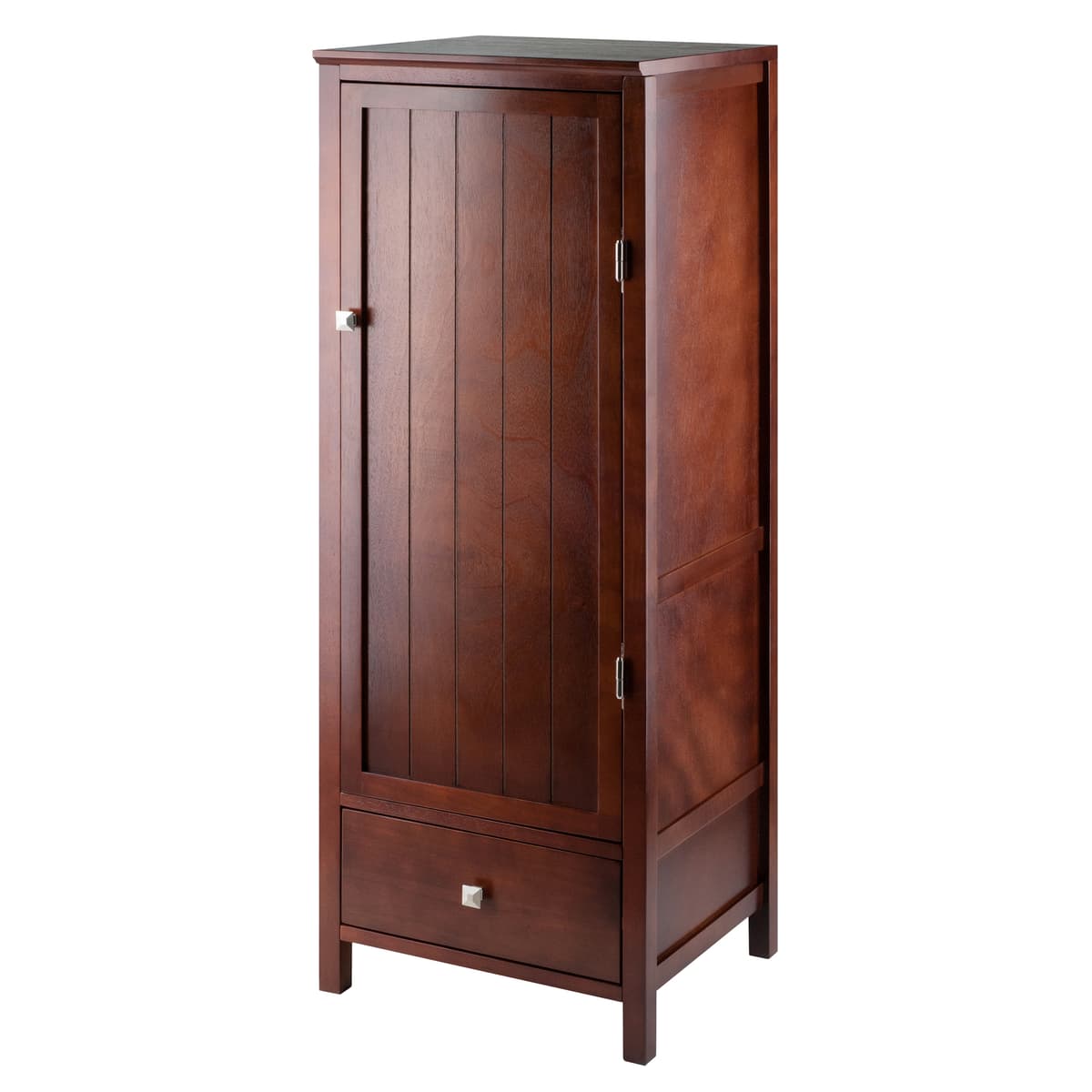 Winsome Brooke 3-Section Jelly Cupboard with Single Drawer, 47” High, 17” Wide, Walnut