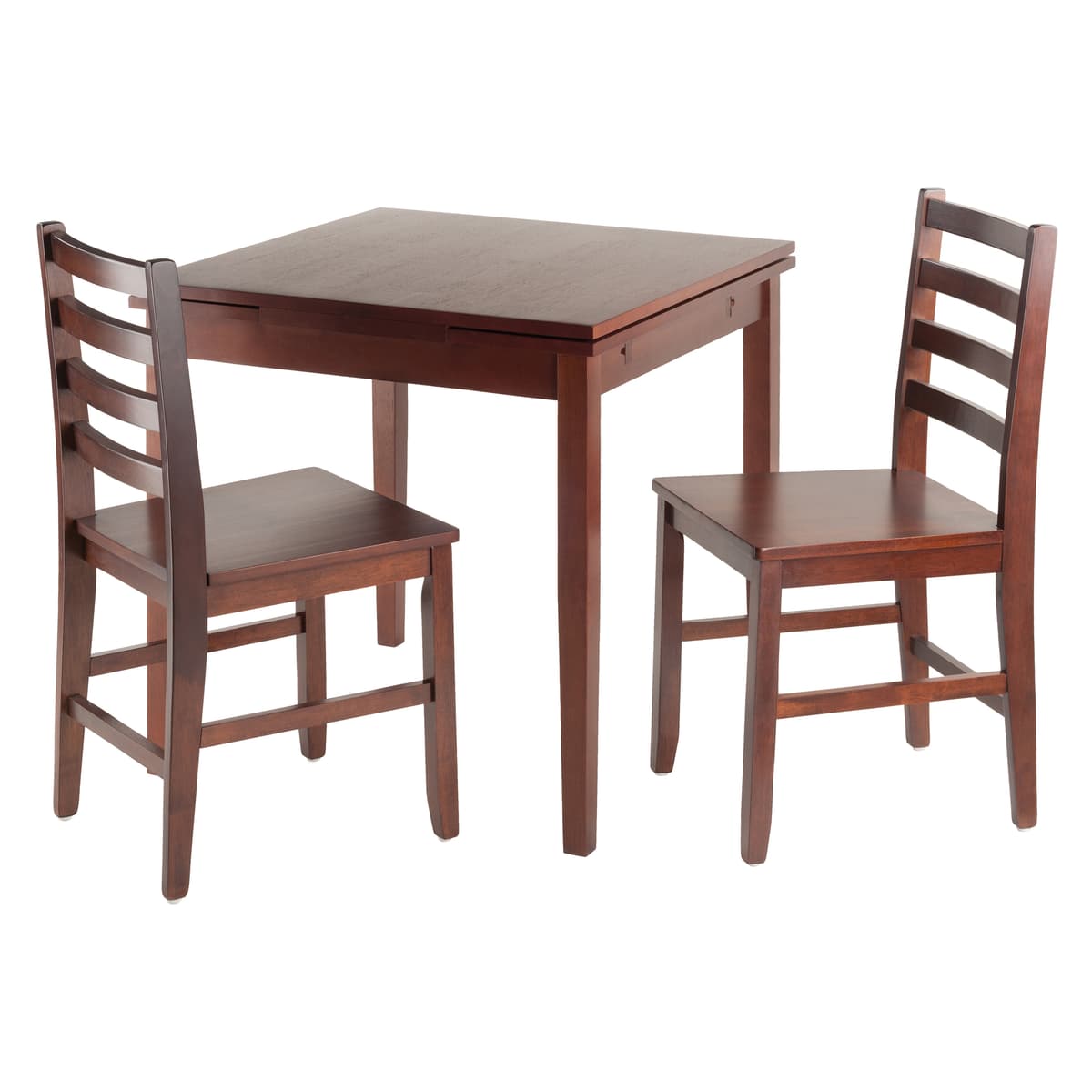 Pulman 3-Pc Extendable Dining Table with 2 Ladder Back Chairs, Walnut