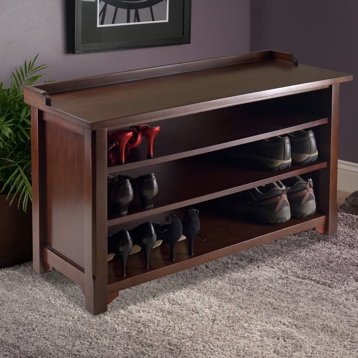 Winsome Dayton Shoe Storage Bench, 40” Wide, 22” High, Walnut