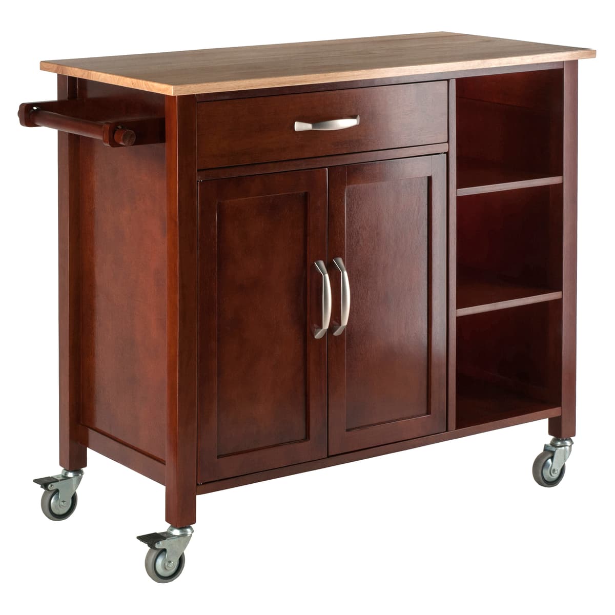 Mabel Kitchen Utility Cart, 43" Wide, 35" High, Walnut and Natural