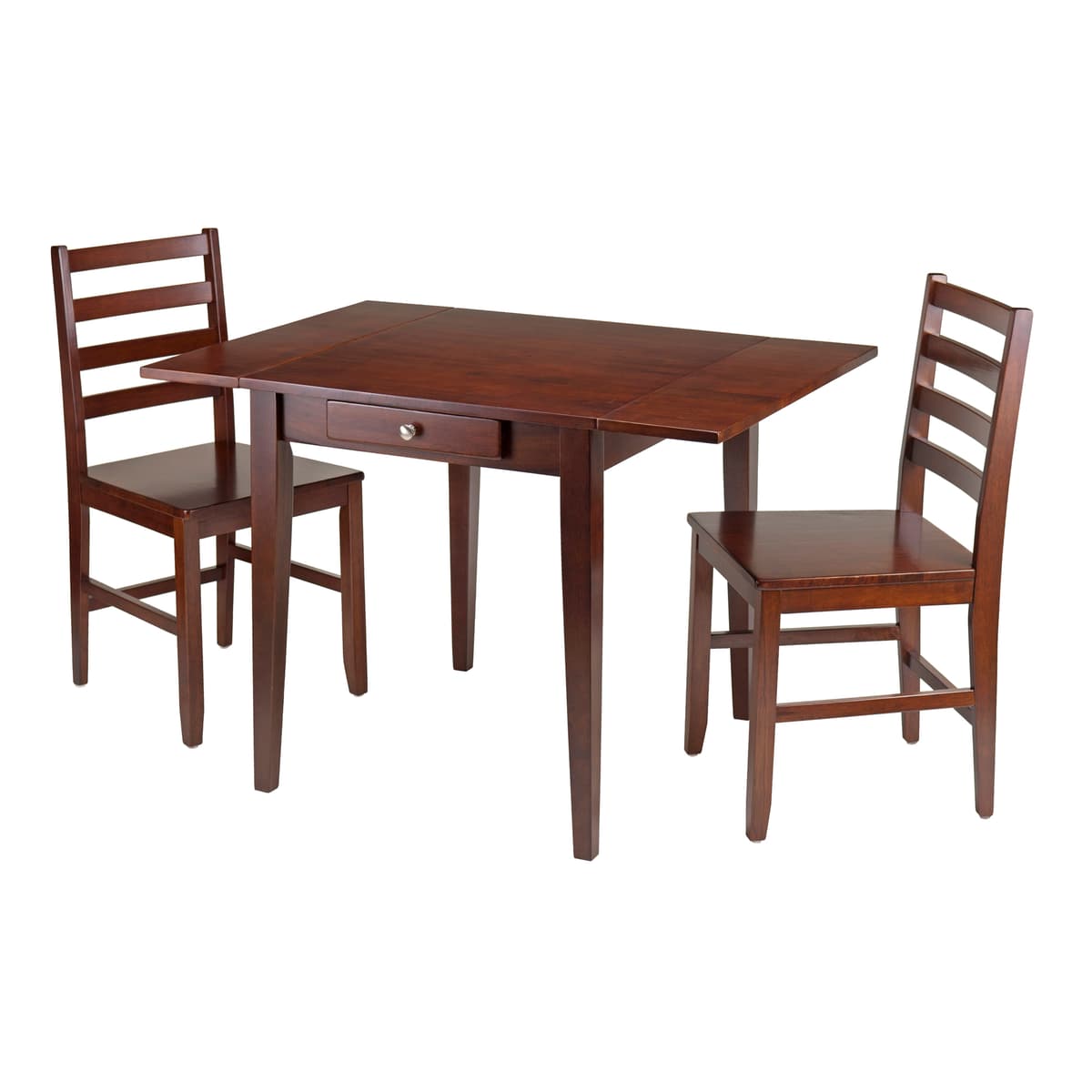 Hamilton Extendable Dining Table with 2 Ladder-Back Chairs, 42" Wide, Walnut