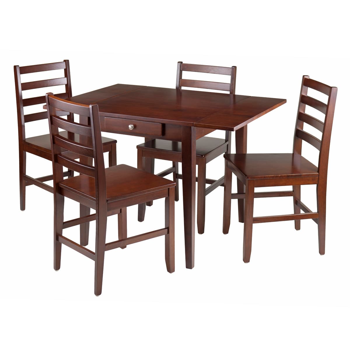 Hamilton Extendable Dining Table with 4 Ladder-Back Chairs, 42" Wide, Walnut