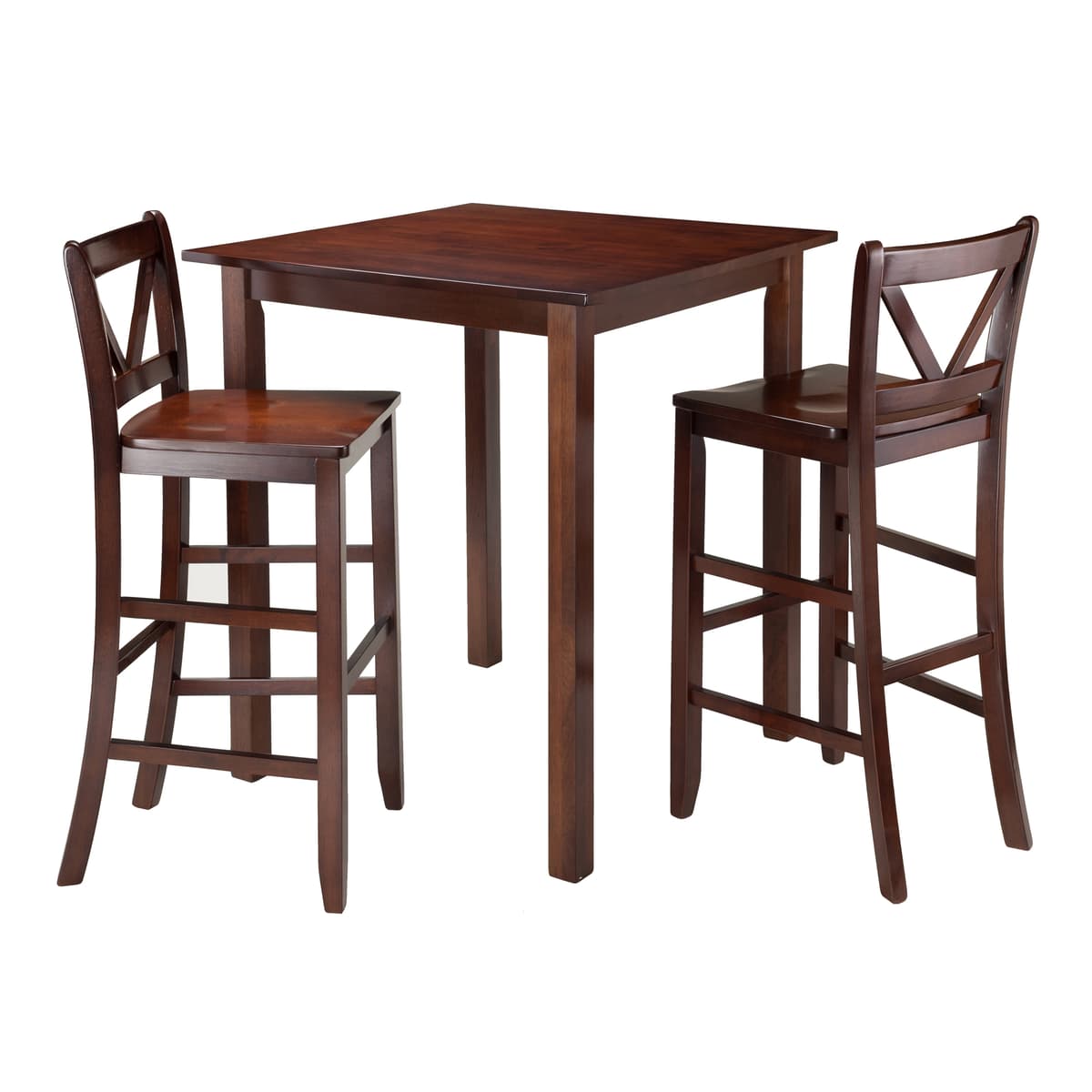 Parkland 3-Pc High Dining Table with 2 Bar V-Back Bar Stools, Walnut