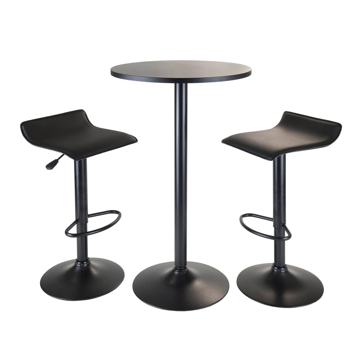Obsidian 3-Pc Round Bar Height Table with 2 Adjustable Air Lift Stools, Black
