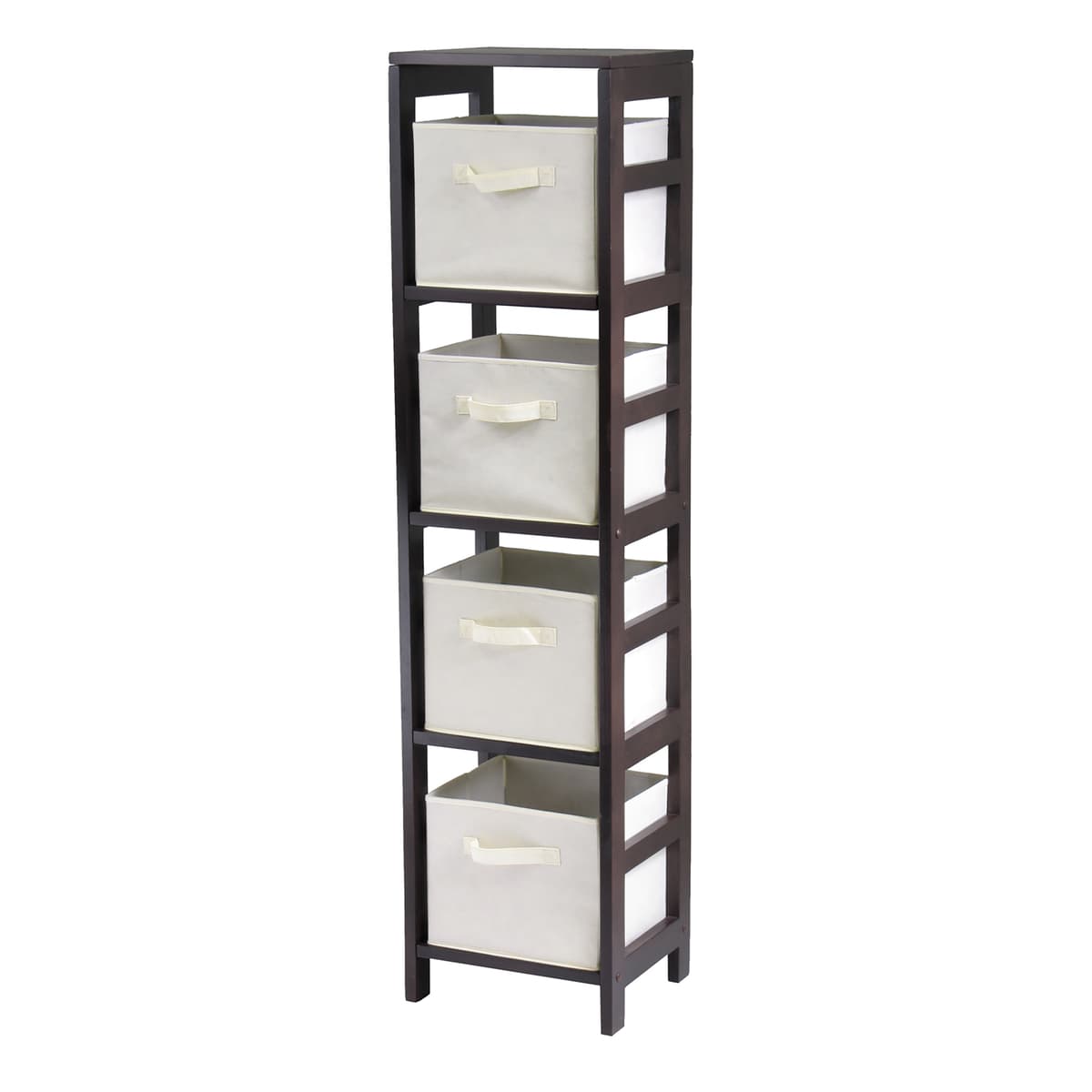 Capri 5-Pc Storage Shelf with 4 Foldable Fabric Baskets, Espresso and Beige