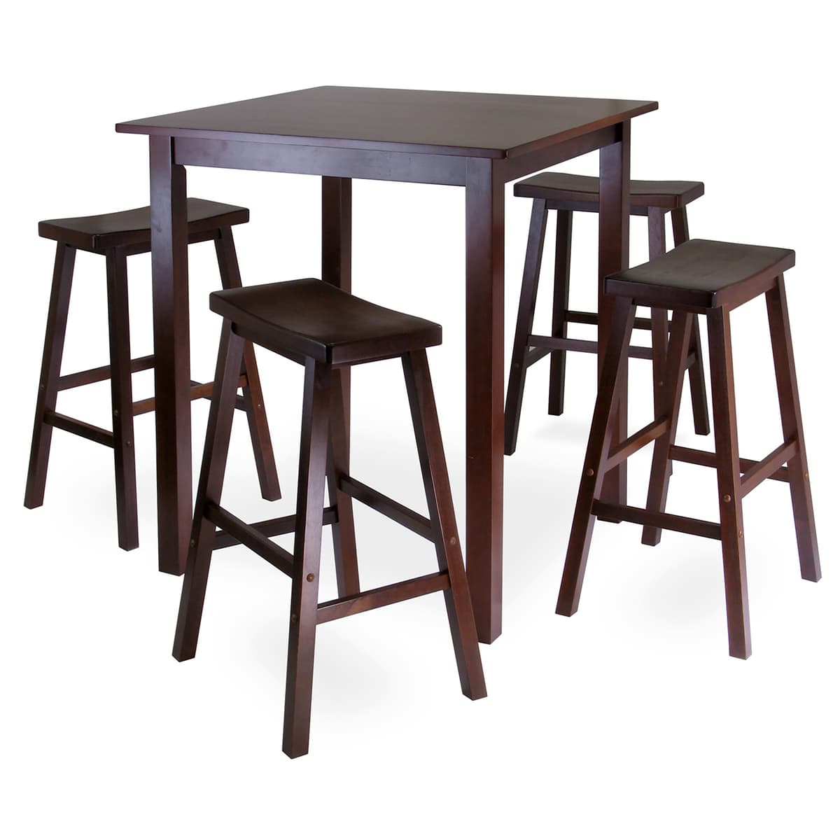 Parkland 5-Pc High Dining Table with 4 Saddle Seat Bar Stools, Walnut