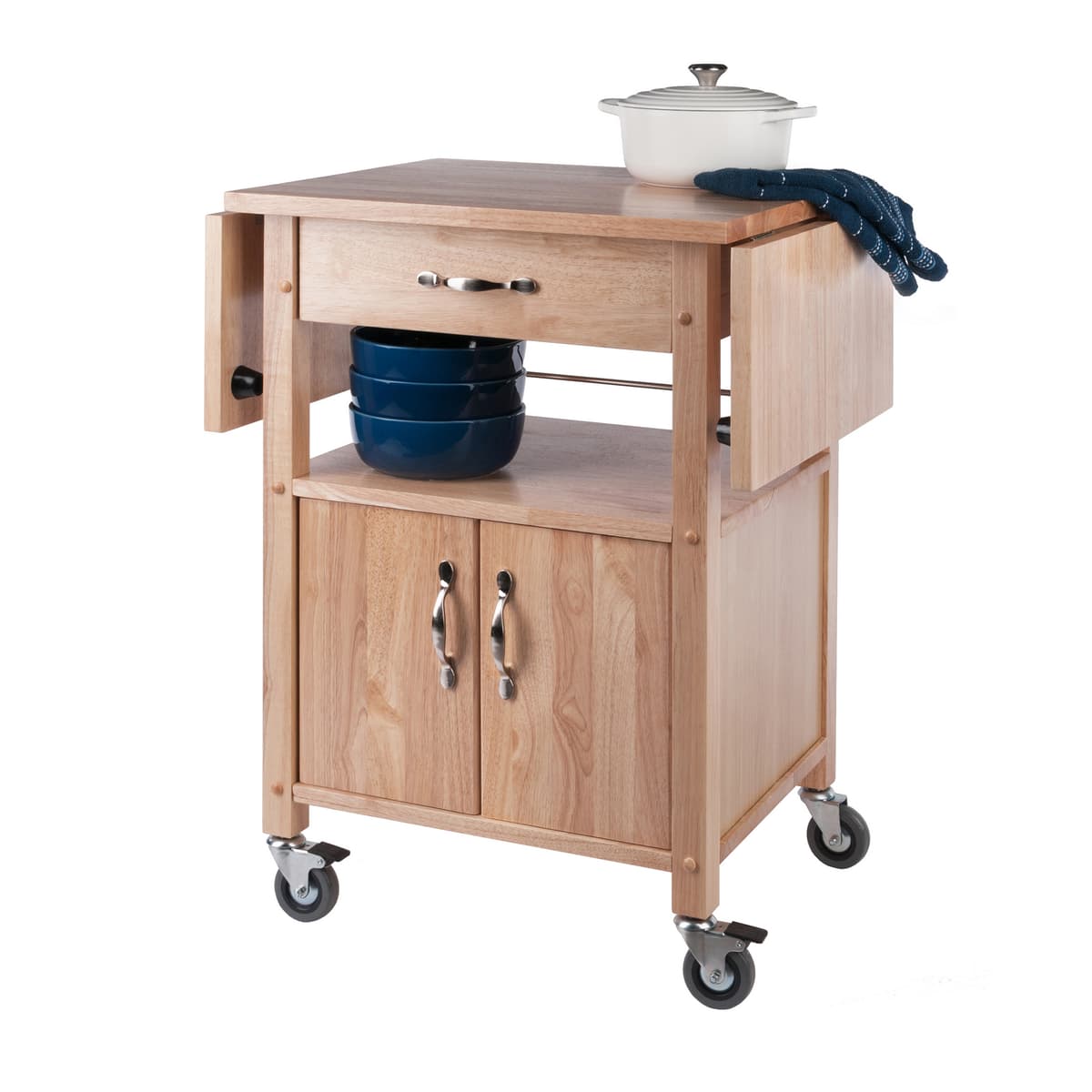 Rachael Kitchen Utility Cart with Extendable Tabletop, 43" Wide, 33" High, Natural