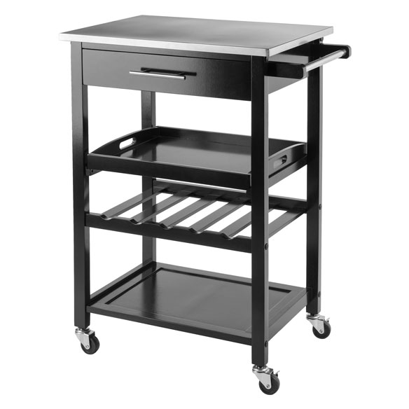 Anthony Kitchen Utility Cart, Stainless Steel Top, Black