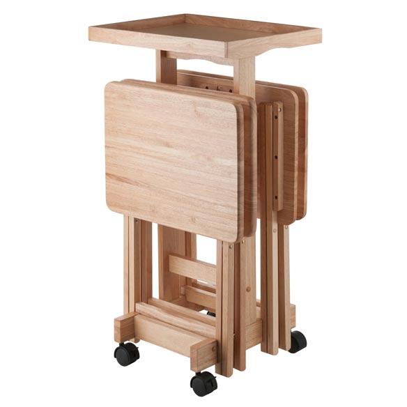 Isabelle 6-Pc Snack Table Set with Mobile Stand, Natural