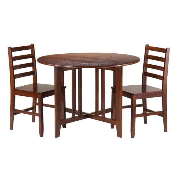 Alamo 3-Pc Double Drop Leaf Dining Table with 2 Ladder Back Chairs, Walnut