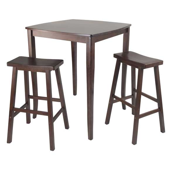 Inglewood 3-Pc High Dining Table with 2 Saddle Seat Bar Stools, Walnut