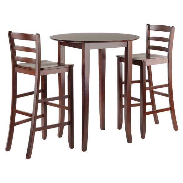 Fiona 3-Pc High Dining Table with 2 Ladder Back Bar Stools, Walnut