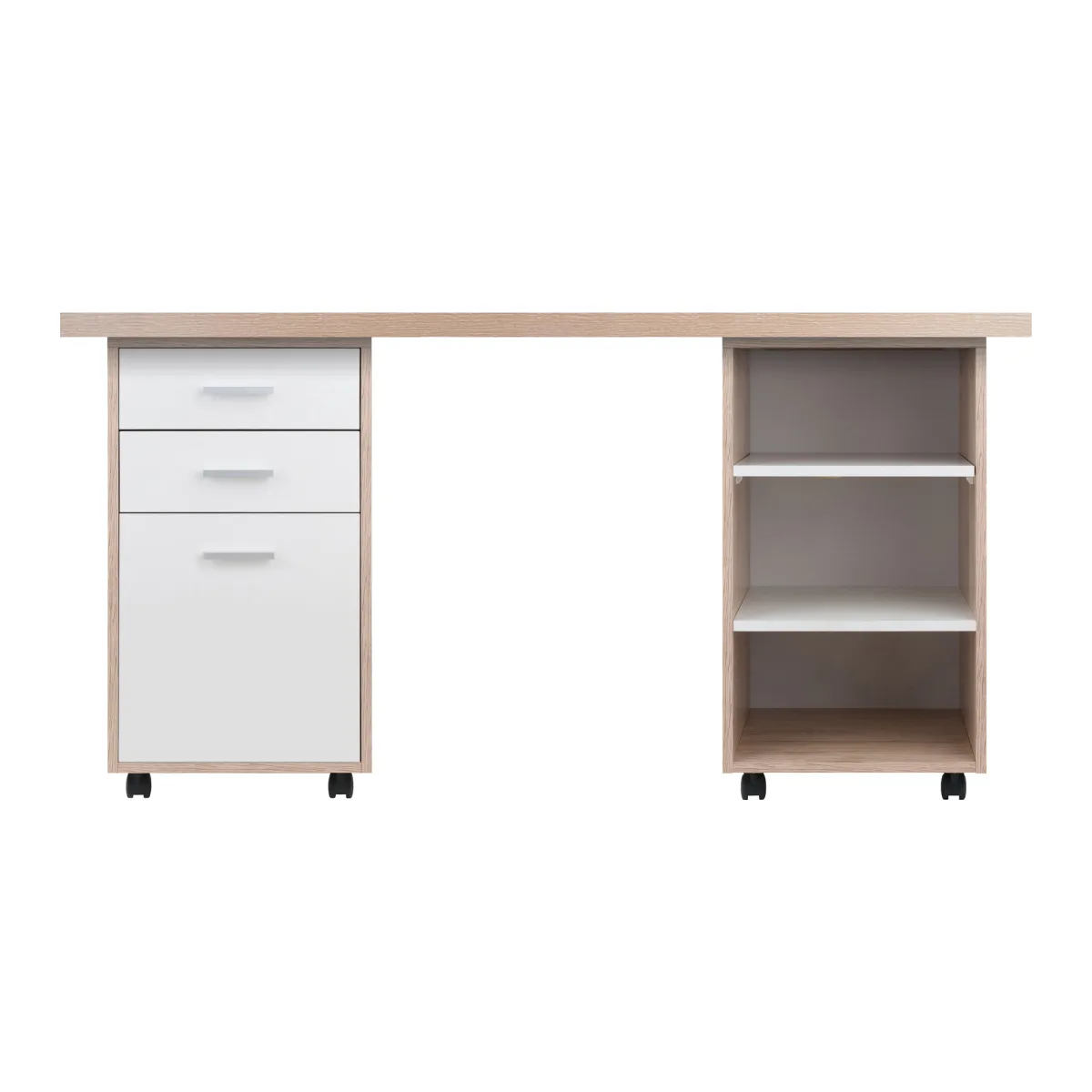 Winsome Kenner 3-Pc Modular Mobile Desk Set, 57” Wide, 31” High, Reclaimed Wood and White