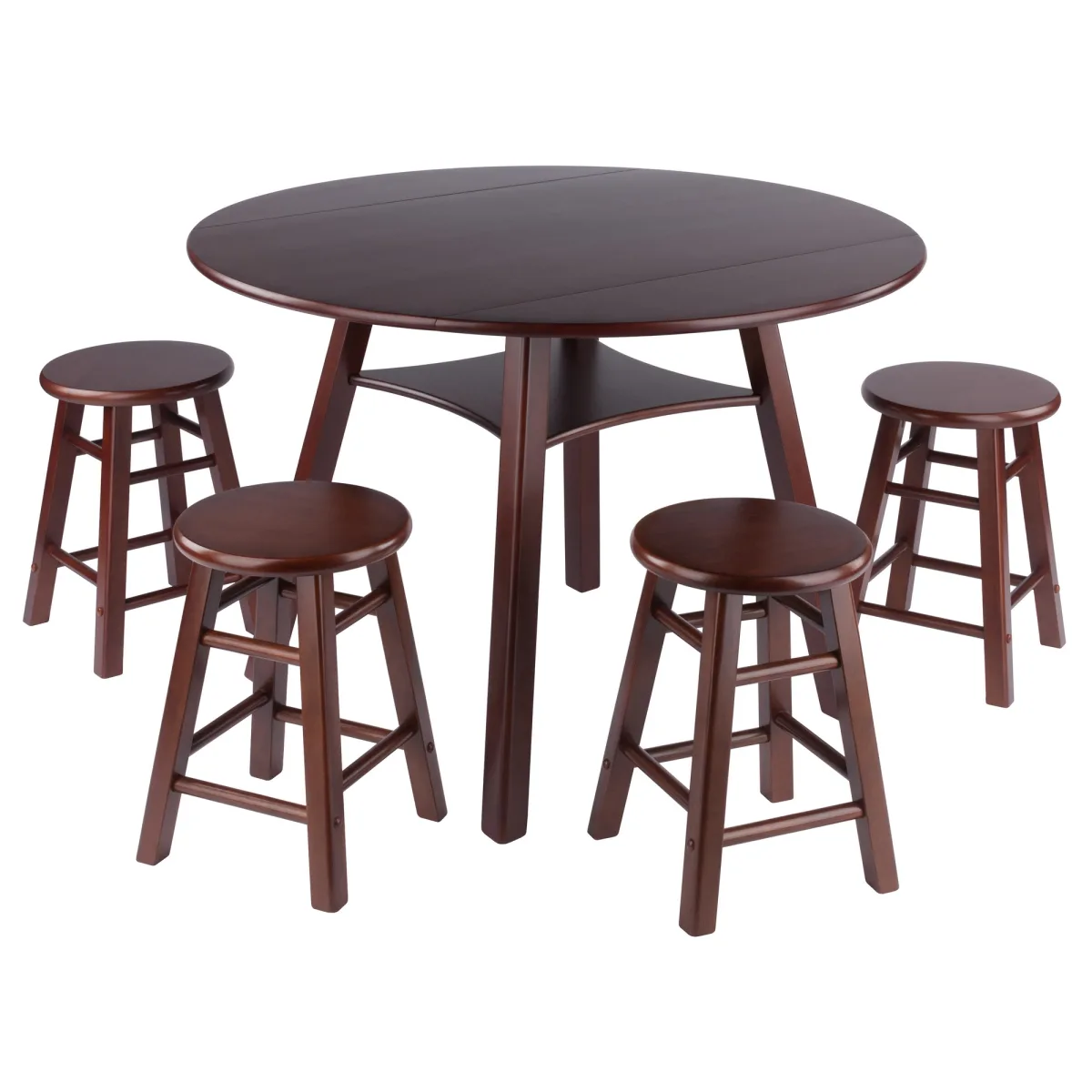 Marbelle Table 5-Pc Drop Leaf Dining Table with 4 Element 18” Dining Stools, Walnut