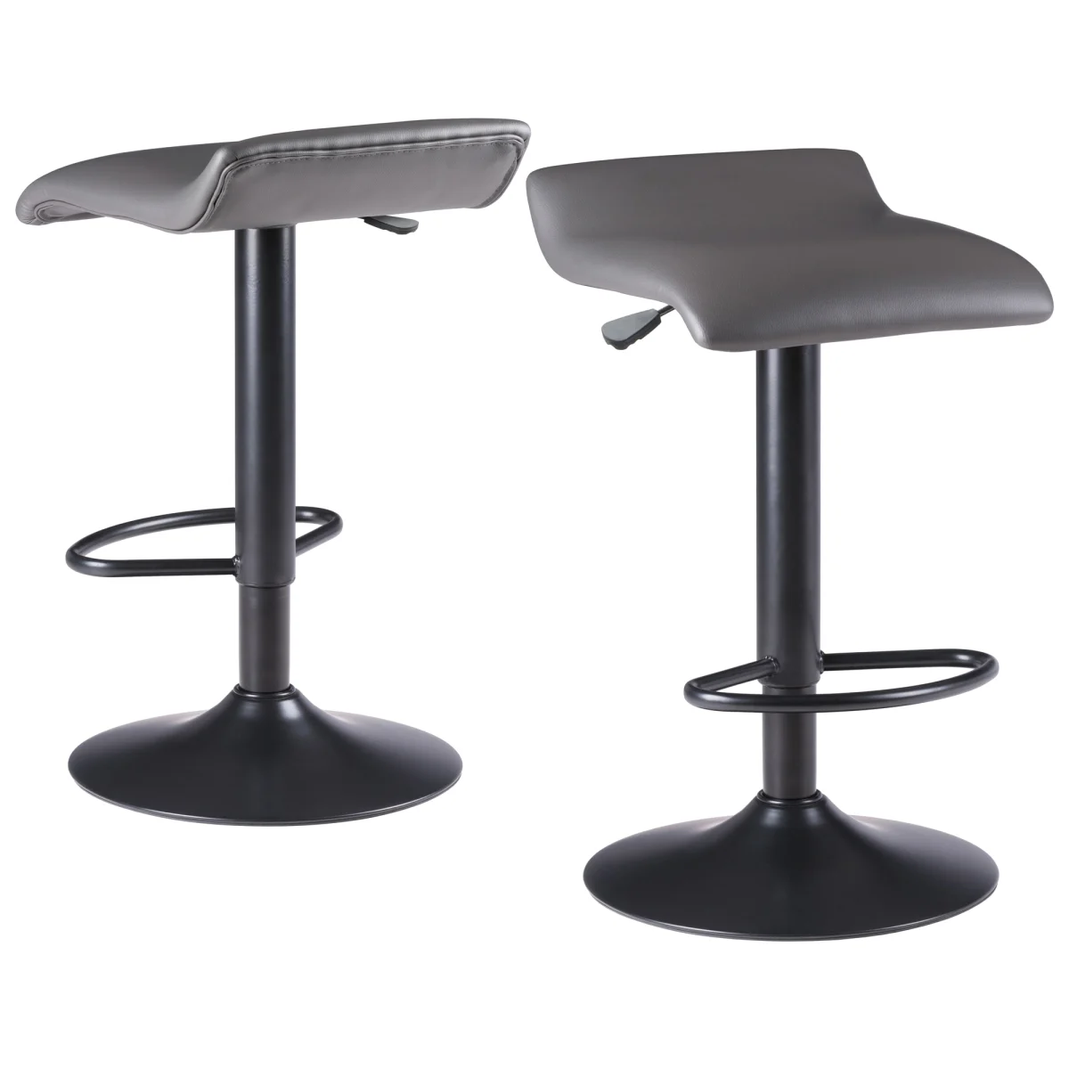 Tarah 2-Pc Height-Adjustable Cushion Swivel Stool Set, 34" High, Black and Slate Gray
