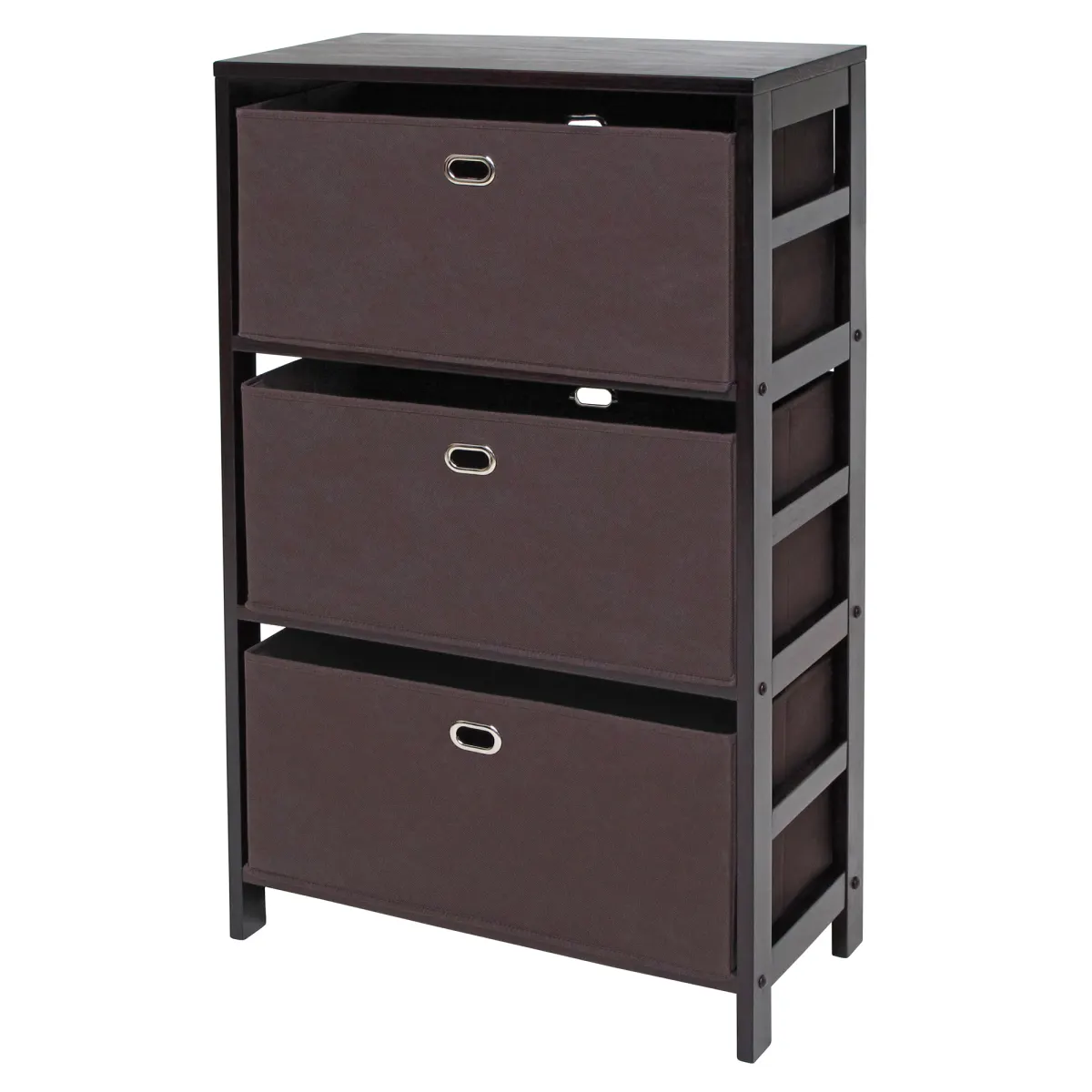 Leo 3-Pc Storage Shelf with 2 Foldable Fabric Baskets, Espresso and Chocolate