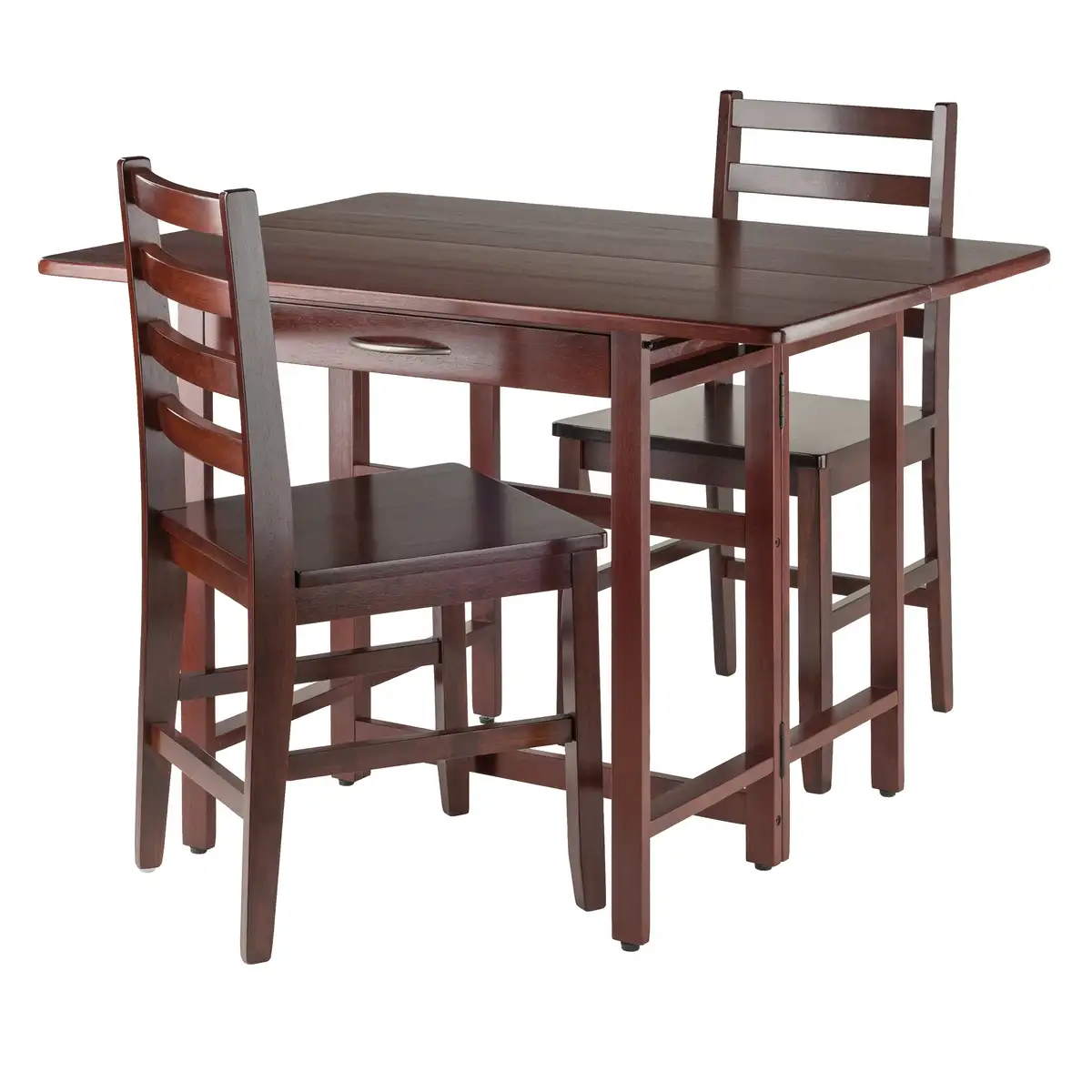 Taylor Extendable Table with 2 Ladder-Back Chairs, 42" Wide, Walnut