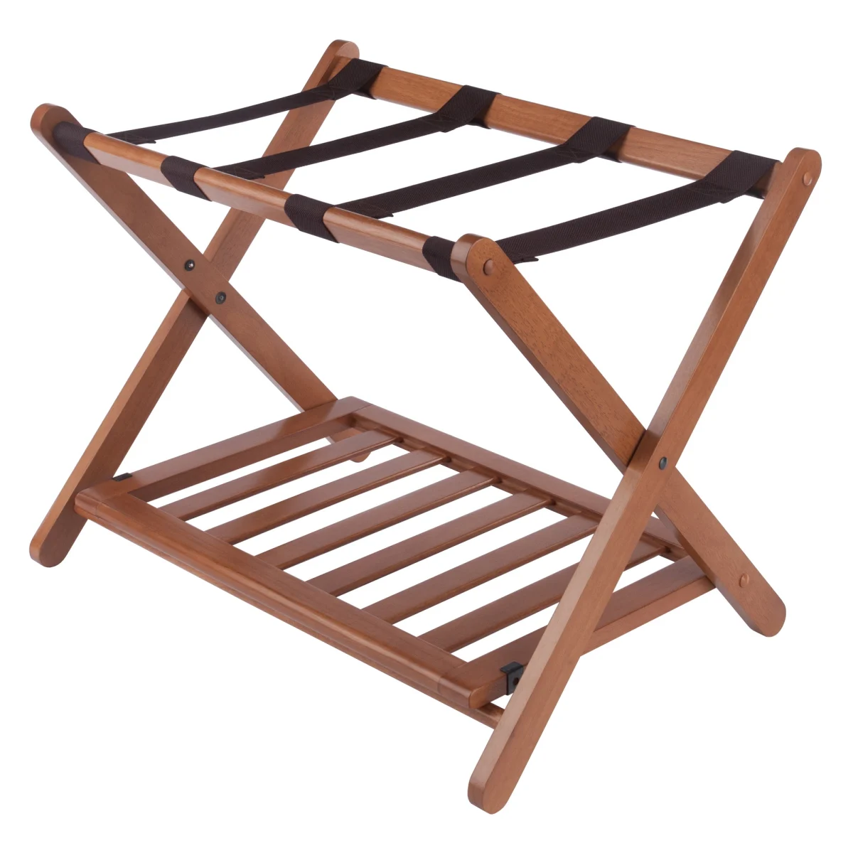 Reese Luggage Rack with Shelf, Teak