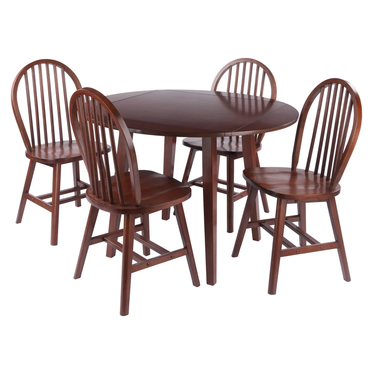 Dawson Extendable Round Dining Table with 4 Windsor Chairs, 43" Wide, Walnut