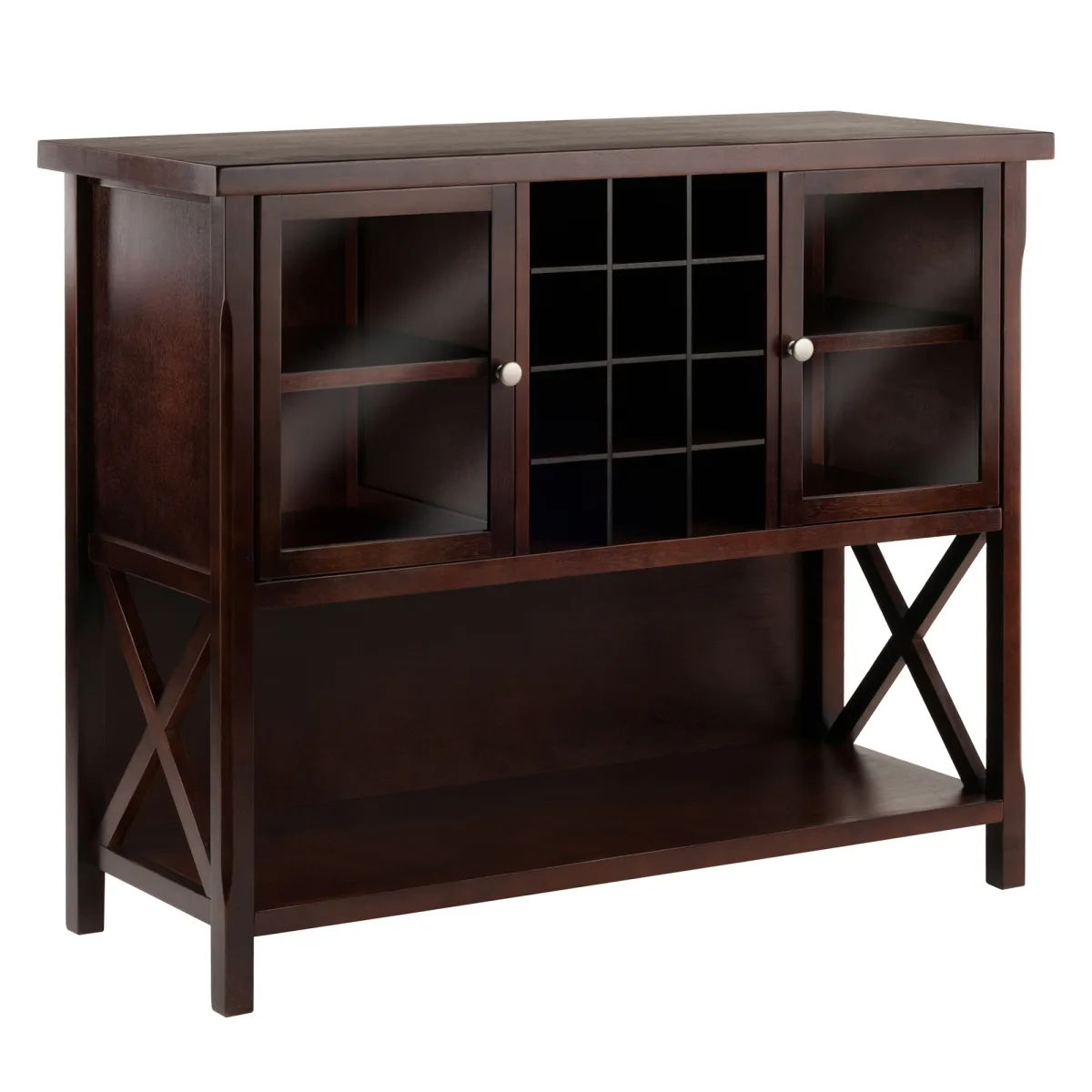 Xola Buffet Cabinet with 12-Bottle Wine Grid, 44" Wide, Cappuccino