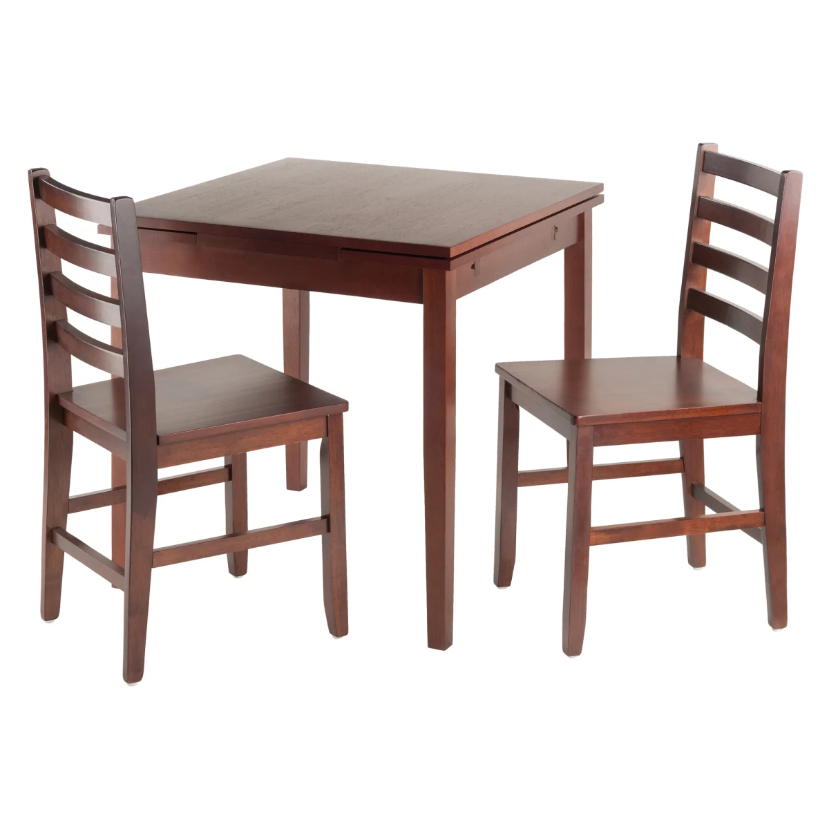 Pulman Dining Table with 2 Ladder-Back Chairs, 48" Wide, Walnut