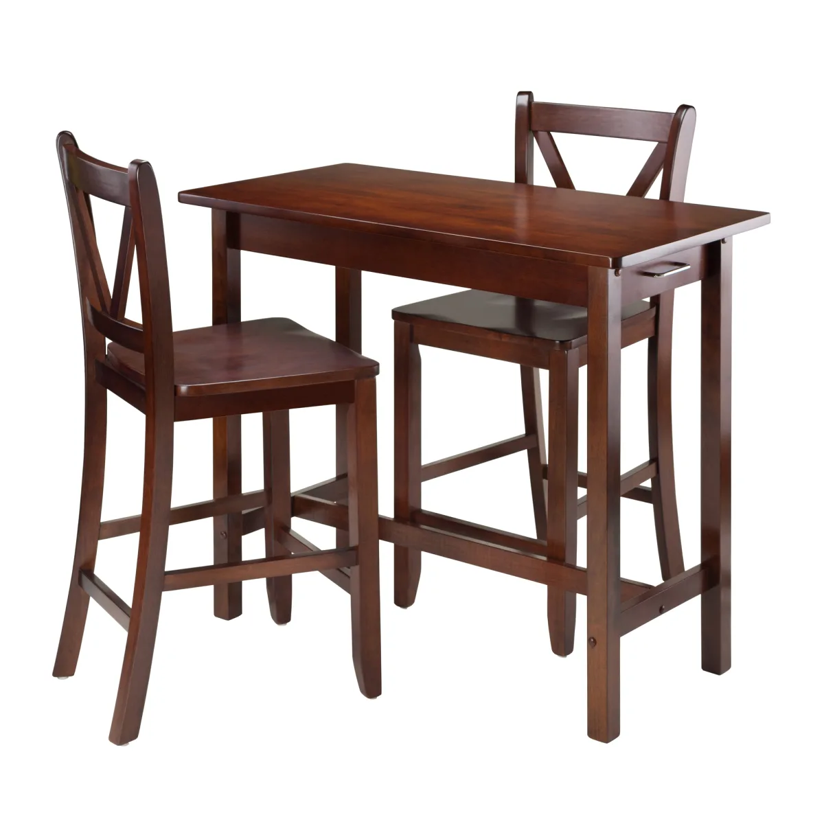 Sally Breakfast Table with 2 V-Back Stools, 33" High, 39" Wide, Walnut