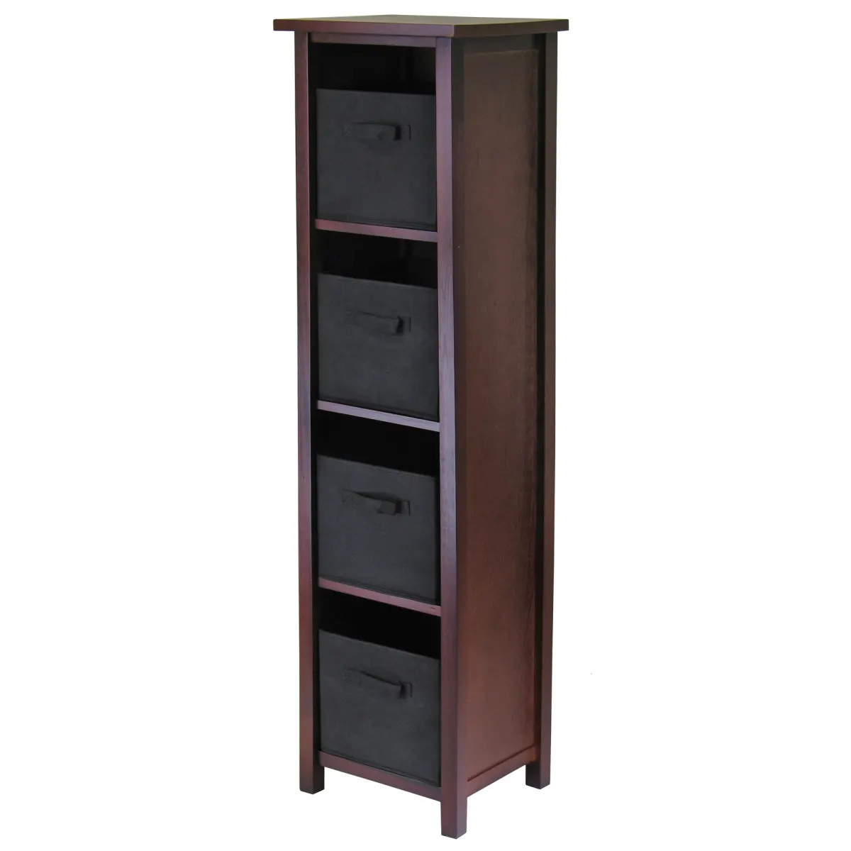 Verona 5-Pc Storage Shelf with 4 Foldable Fabric Baskets, Walnut and Black