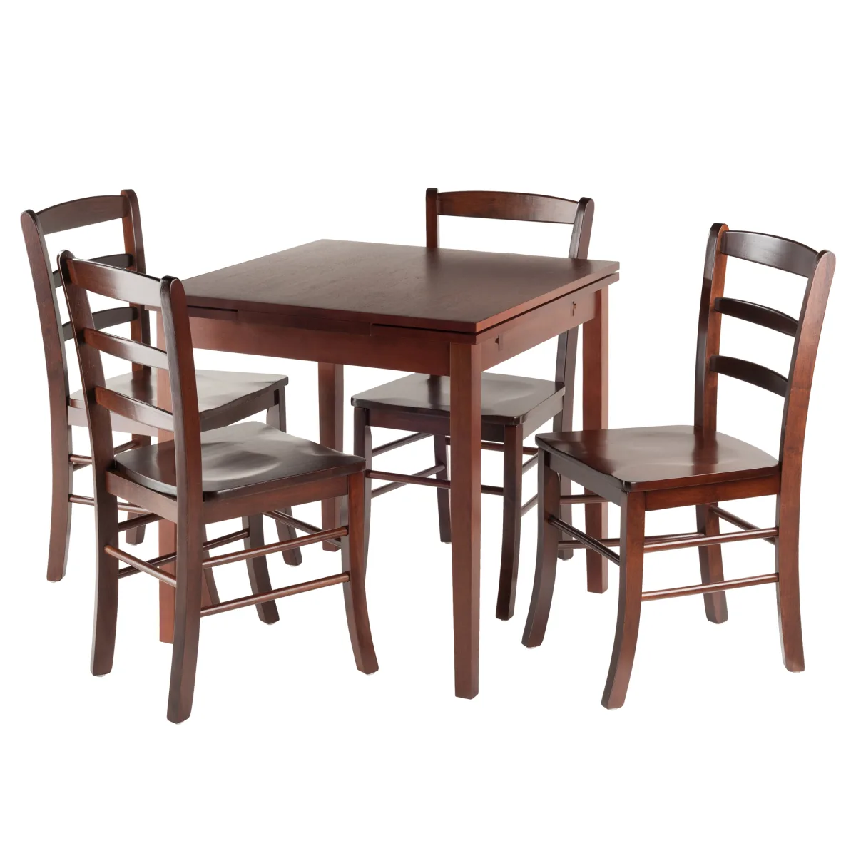 Pulman Extendable Table with 4 Ladder-Back Chairs, 48" Wide, Walnut