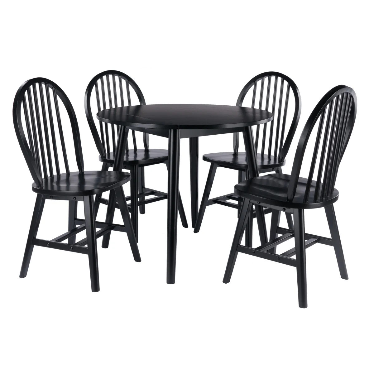 Moreno 5-Pc Set, Drop Leaf Table with Windsor Chairs, Black