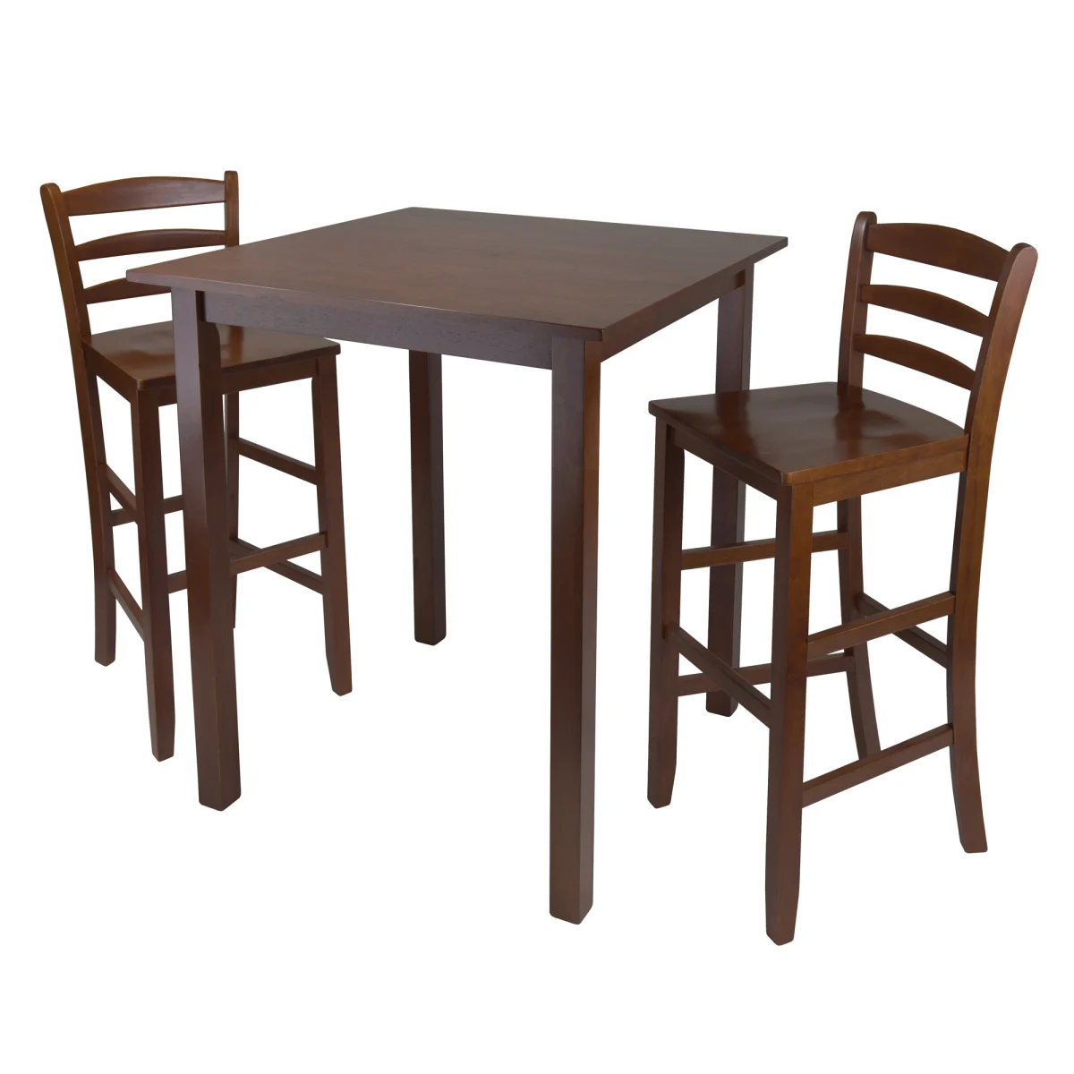 Parkland High Table with 2 Ladder-Back Bar Stools, 39" High, 34" Wide, Walnut