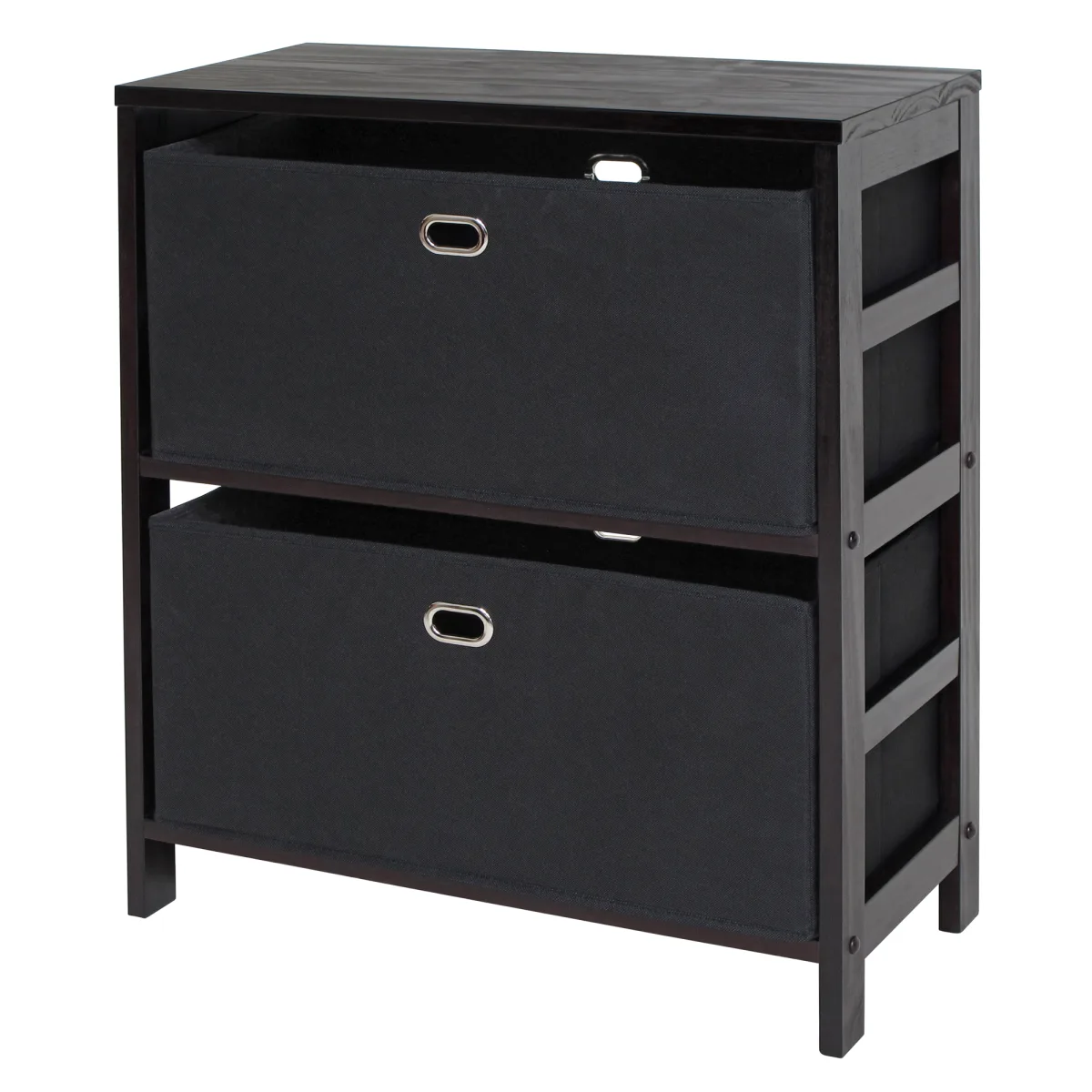 Leo 3-Pc Storage Shelf with 2 Foldable Fabric Baskets, Espresso and Black