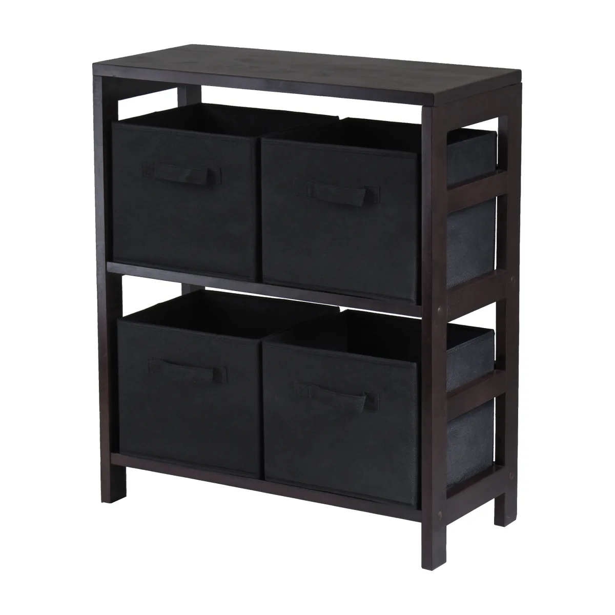 Leo 5-Pc Storage Shelf with 4 Foldable Fabric Baskets, Espresso and Black