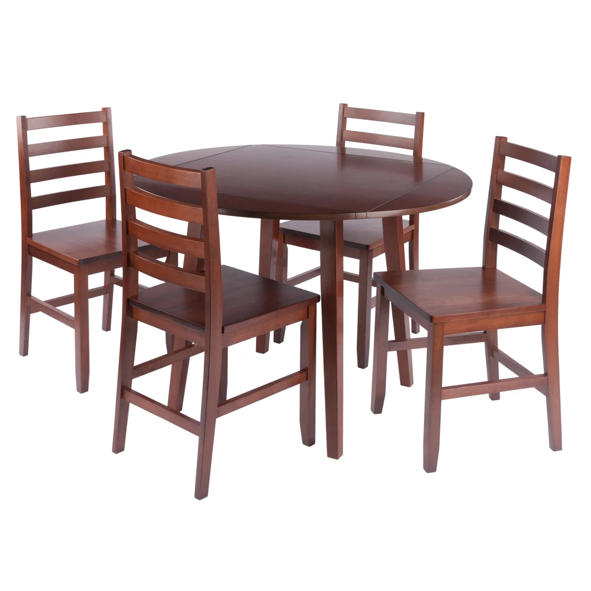 Dawson Extendable Round Dining Table with 4 Ladder-Back Chairs, 43" Wide, Walnut