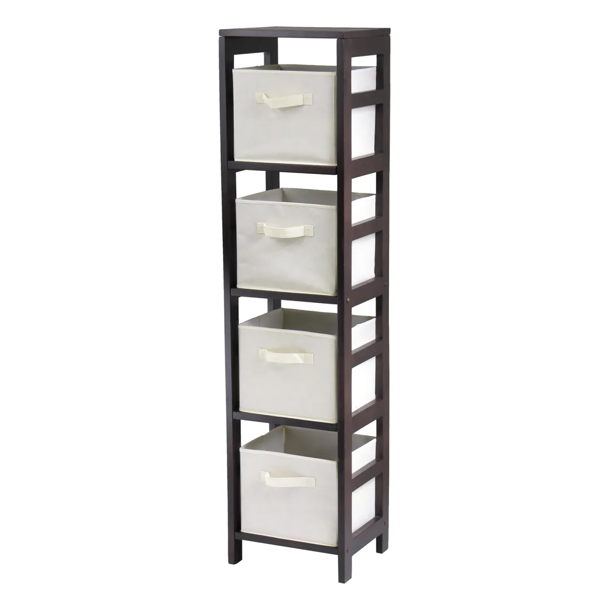 Leo 5-Pc Storage Shelf with 4 Foldable Fabric Baskets, Espresso and Beige