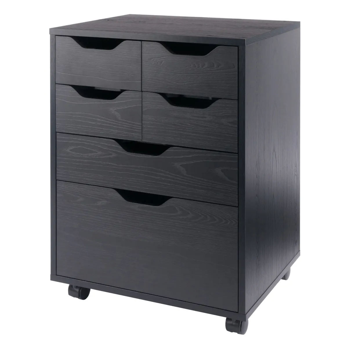 Norfolk 4 Bins, 2 Drawer Mobile Cabinet, Black Finish